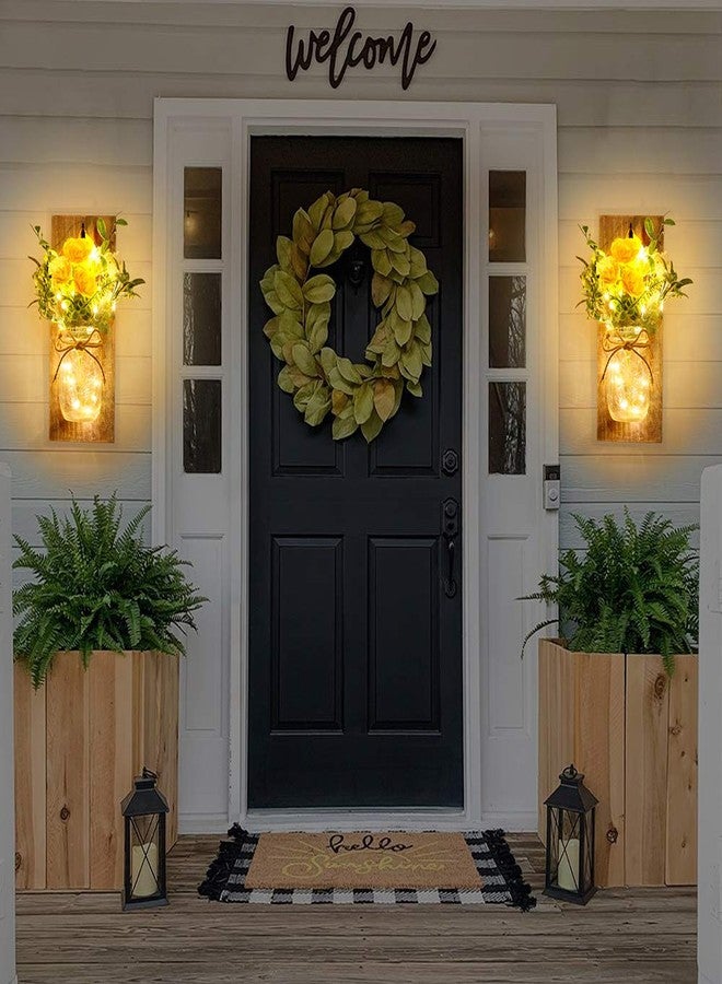 Homecor Wall Decor Mason Jar Sconces - Rustic Farmhouse Home Decor with Remote Control Wall Lights and Yellow Rose for Bedroom Wall Decor Living Room Kitchen Decorations Set of Two - Image 3